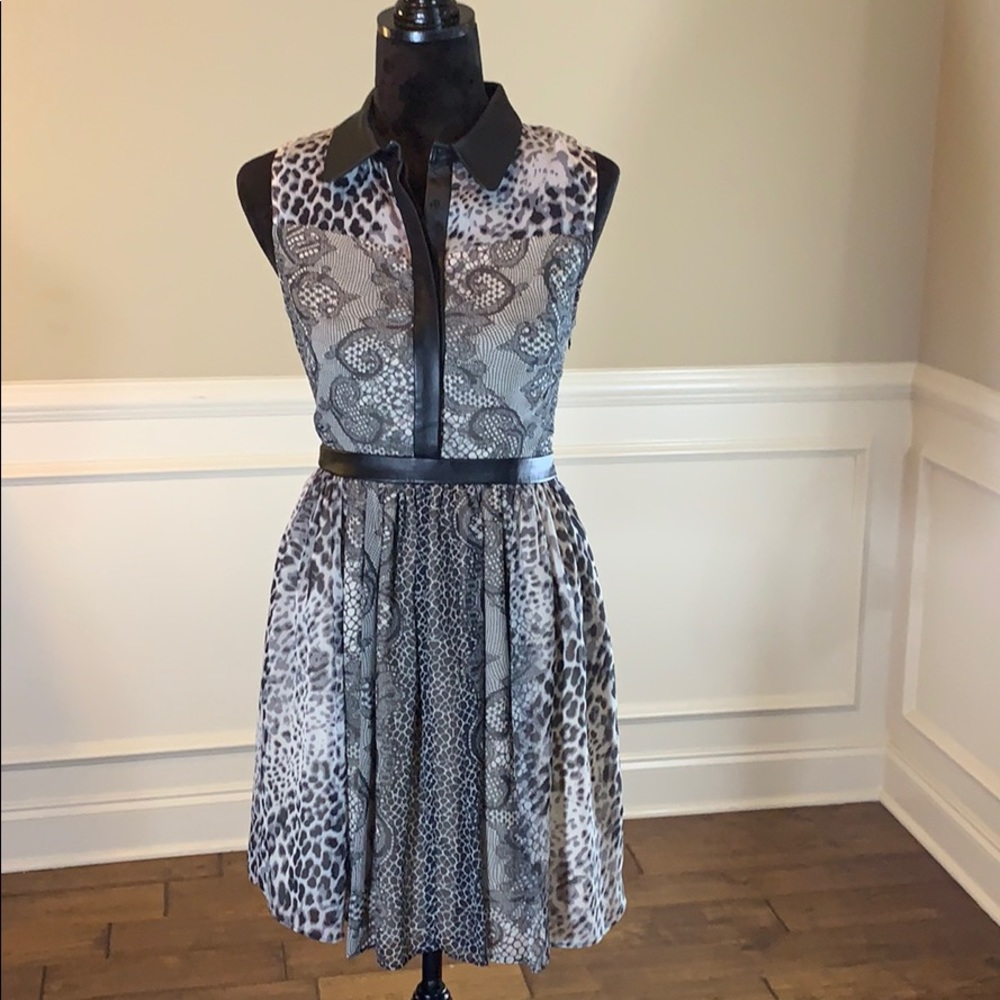 ABS Leather Trim Patterned Fit & Flare Dress
